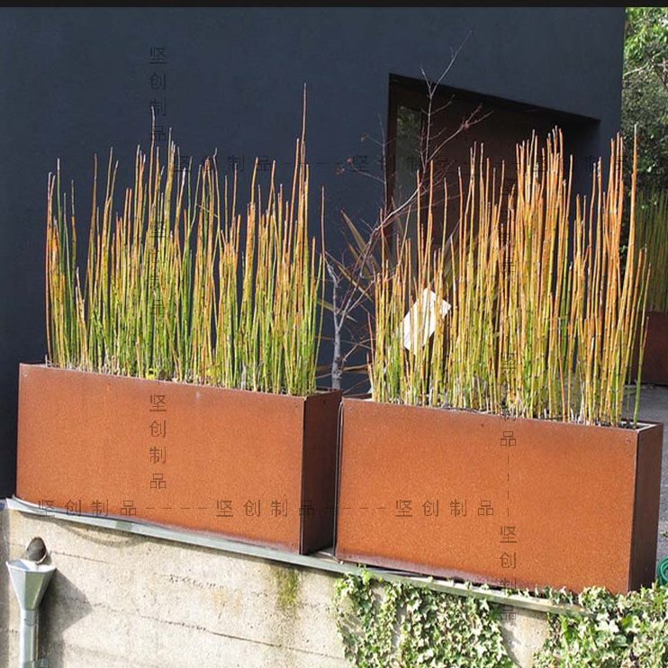 大花板箱钢 耐侯怀旧花盆户外锈方形钵花缸大花复古个性金属花槽