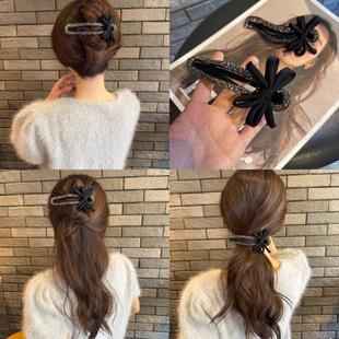 轻奢碎钻蝴蝶结发卡抓夹女后脑勺懒人盘发神器鸭嘴夹一字夹子