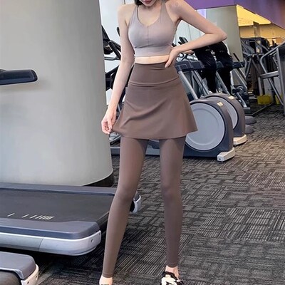 鲨鱼裤假两件运动长裤女小个子高腰屁帘跑步健身瑜伽裤裙打底裤子