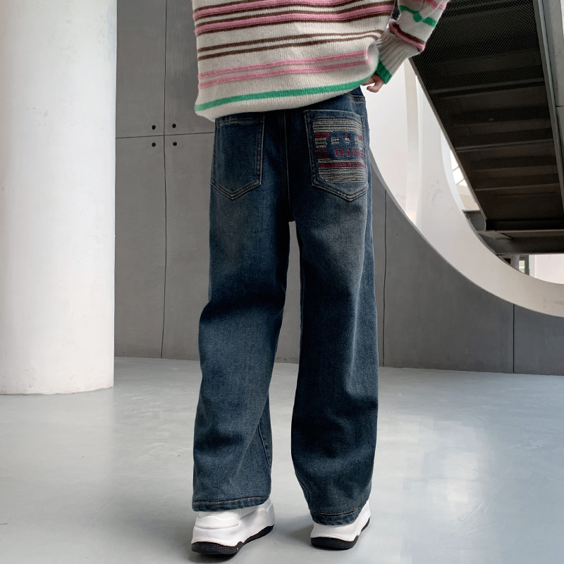 英国Mavid加绒牛仔裤女童牛仔裤秋冬一体绒中大童宽松直筒裤童装