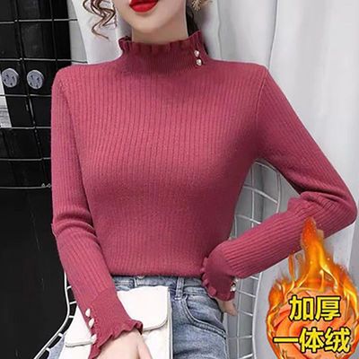 高领打底衫女高端轻奢高级感一体绒毛衣女秋冬加绒加厚半高领2026