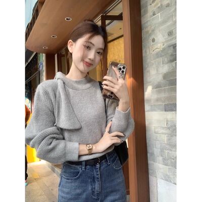 高领打底衫女高端轻奢高级感韩系温柔高领绑带飘带毛衣女秋冬新款