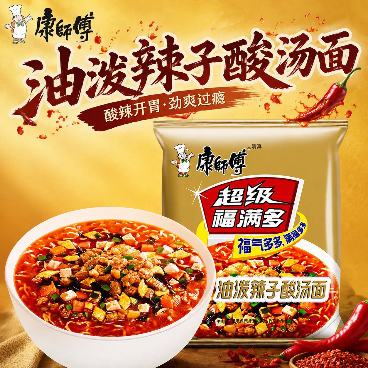 康师傅油泼辣子酸汤面袋装速食图片