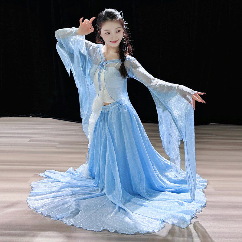 2025新款中国舞演出服女白狐古典舞纱衣夏季轻薄款飘逸练功服汉服