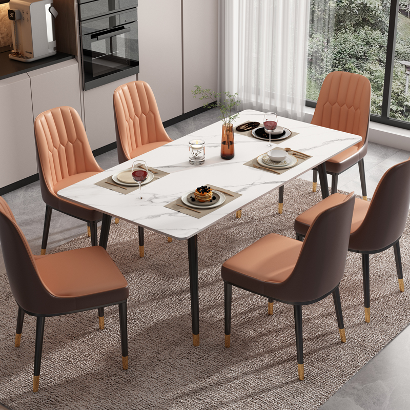 轻奢岩板餐桌椅小户型客厅家用现代简约H长方形吃饭桌子2024新款