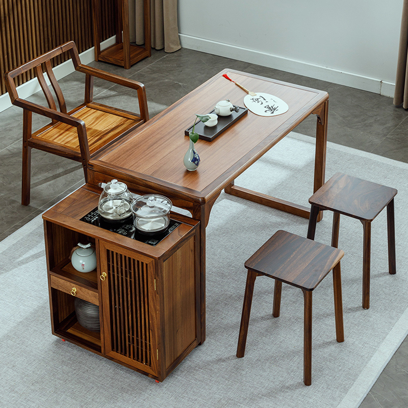 新中式胡桃木茶桌椅家用茶台阳台禅意泡茶几茶室茶艺W桌现代书法