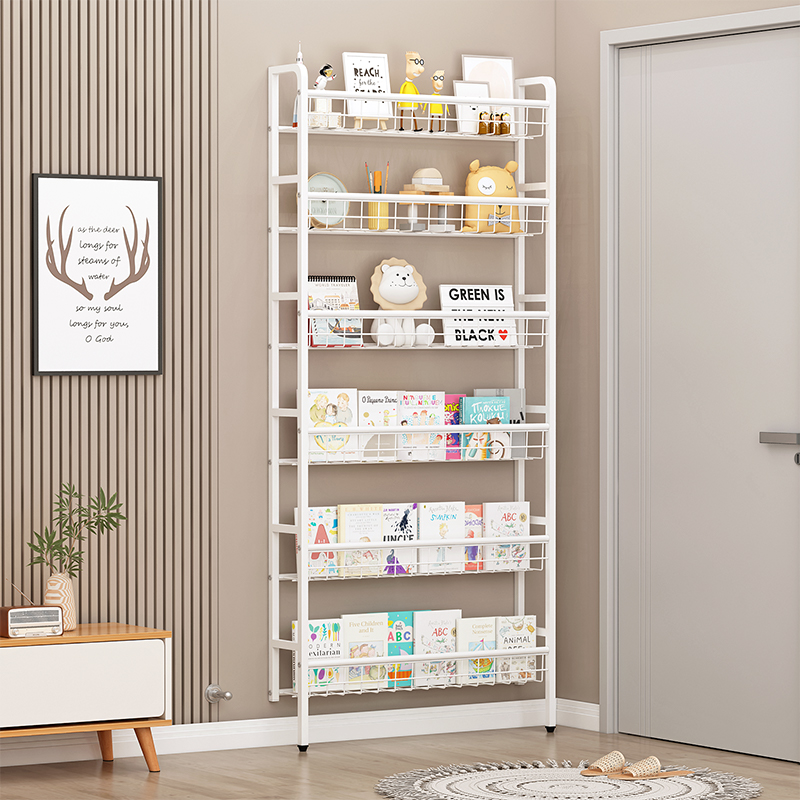 门后书架落地置物架壁挂铁u艺儿童简易家用夹缝收纳柜钢制极窄书