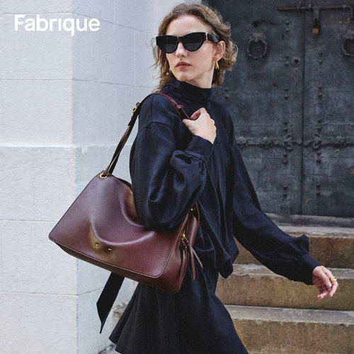 Fabrique【nico妮妮同款】牛皮大方包大容量单肩斜挎手提包公文包