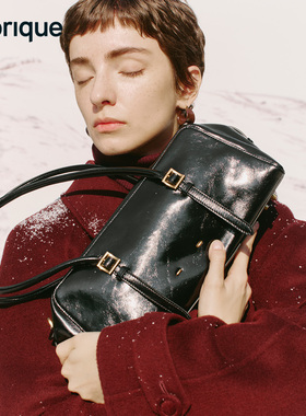 Fabrique波士顿保龄球包漆夜黑油蜡牛皮单肩腋下包Monti