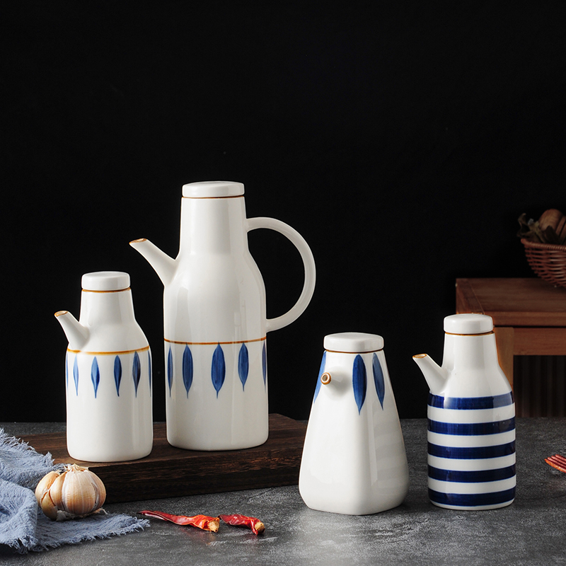 日式陶瓷油壶油罐 厨房家用酱油瓶D醋壶调味瓶面馆带盖大容量油瓶