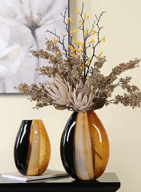 现代简约琉璃拼色花瓶轻奢艺术摆件客厅茶几电视柜可X水培花器装