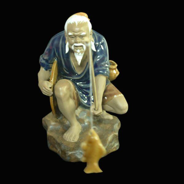 石湾公仔 创意家居装饰品 酒柜摆件 陶瓷假山流水摆件 高兴渔来