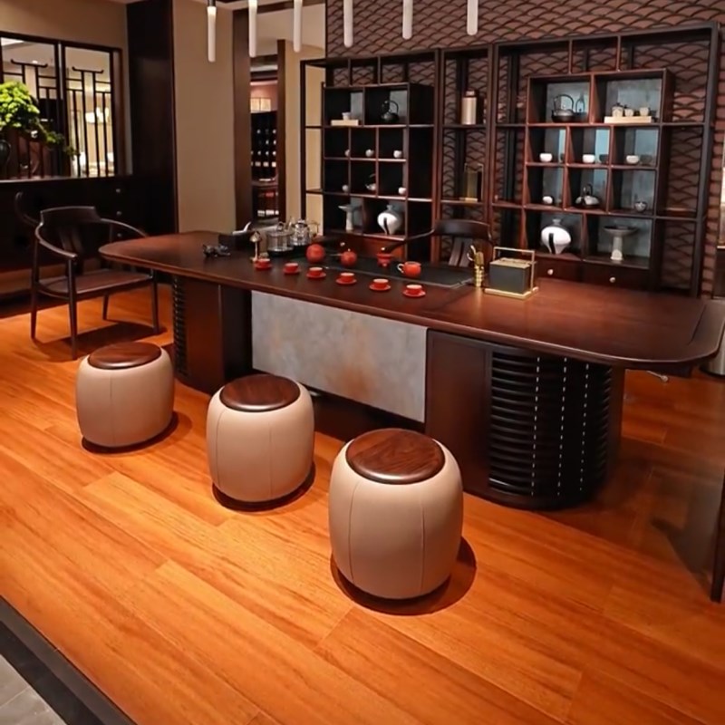 新中式中古d风实木茶桌2025新款高端茶台胡桃木轻奢高级感泡茶桌