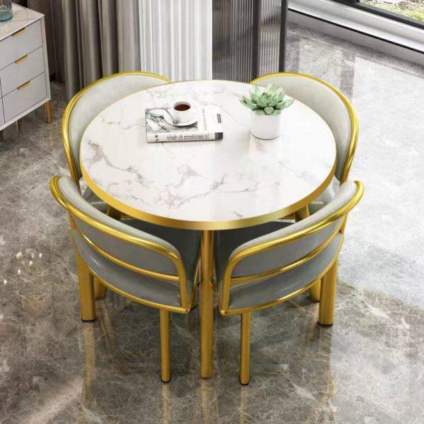 简约洽谈桌椅组合休闲区接待小圆桌甜品店谈判会客一桌四椅可收纳