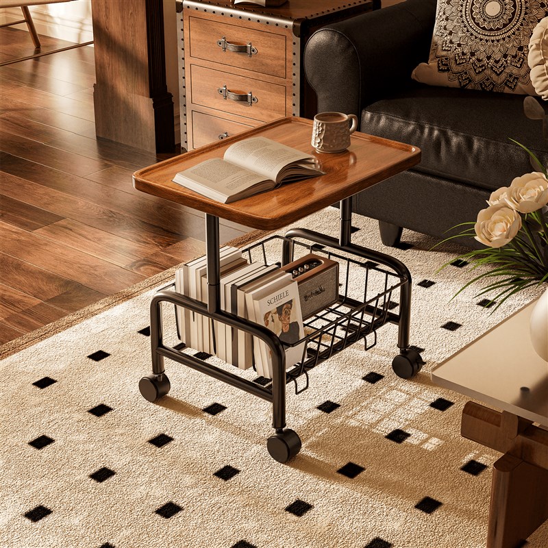 沙发边几可e移动客厅小推车置物架带轮奶油风小茶几家用简易小桌