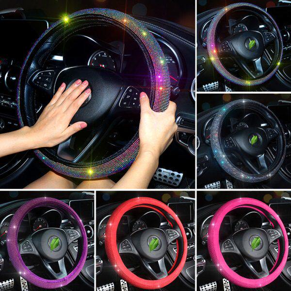 新款时尚满钻汽车方向盘套四季通用款毛绒女款可爱烫钻防滑车把套