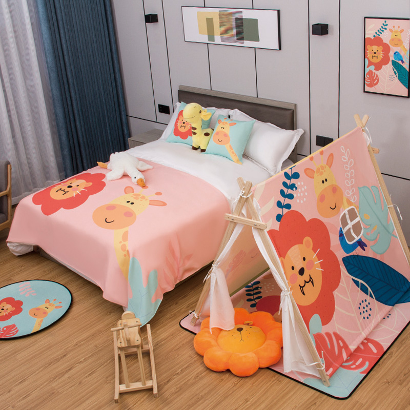 星级酒店亲子房儿童房家庭房布置双层加厚卡通P四季床盖床旗床尾