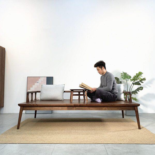 黑胡桃木原木罗汉床新中式沙发禅意榫卯简约床榻实木沙发床小户型