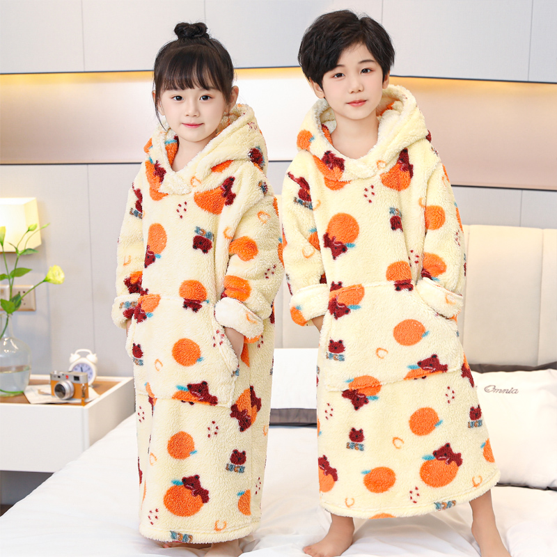 冬季儿童连身睡衣珊瑚绒男童法兰绒睡袍女睡裙睡袋加X长加厚家居
