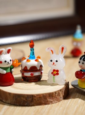 【童话镇】手工玻璃迷你琉璃小摆件可爱卡通Q公仔办公桌面装饰品