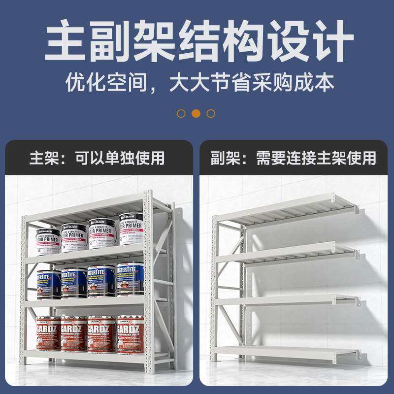 实邦货架仓库中型仓储置物架四层重型加厚铁架子库房灰色组合货架