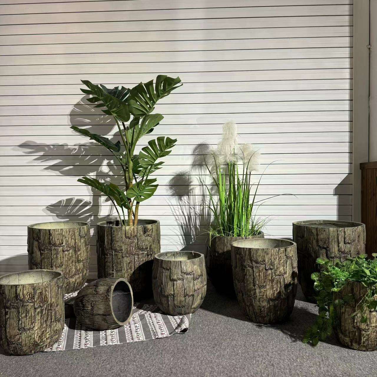北欧复古木纹水泥大号花盆室内阳台园艺种花种树落地大口径绿植花