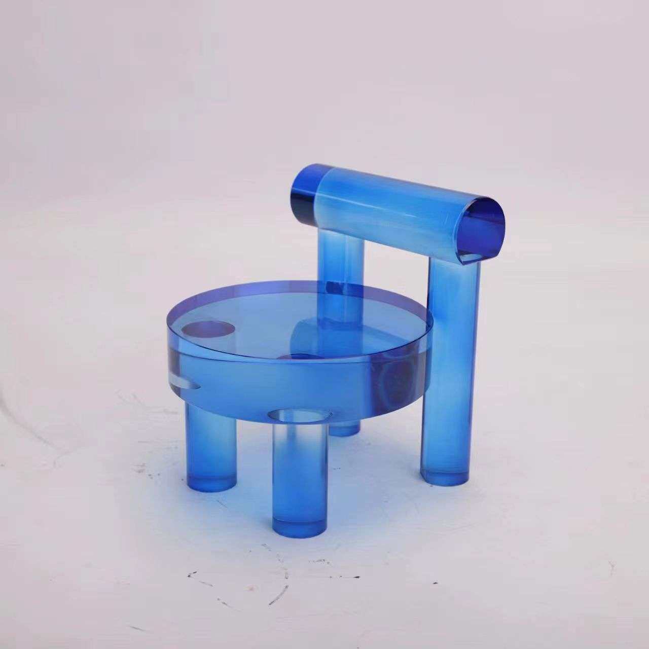 现代几何轻奢水晶蓝色椅子摆件样板房儿童房书房书架桌面软装饰品