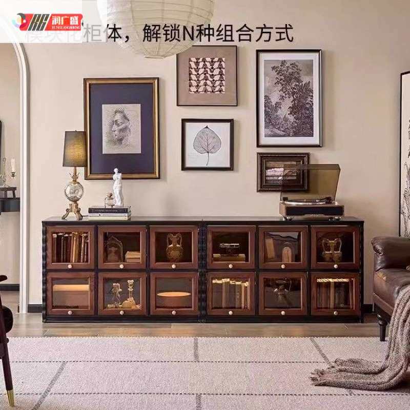 润广盛法式复古实木茶几电视柜中古风黑色美式客厅组合柜边柜斗柜