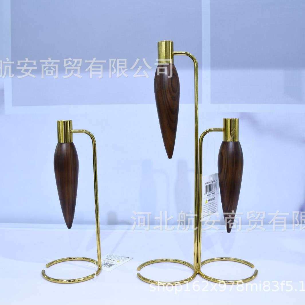 创意核桃木金属简约烛台餐桌茶几电视柜软装饰品工艺品摆件