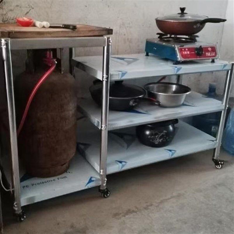 可移动不锈钢二三层m厨房置物架煤气罐架燃气灶架操作台整理收纳