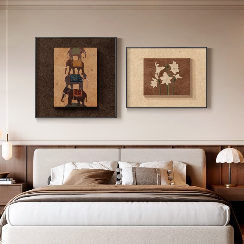中古风挂画法式卧室床头装饰画骏马复古高级感艺术餐厅组合壁画图片
