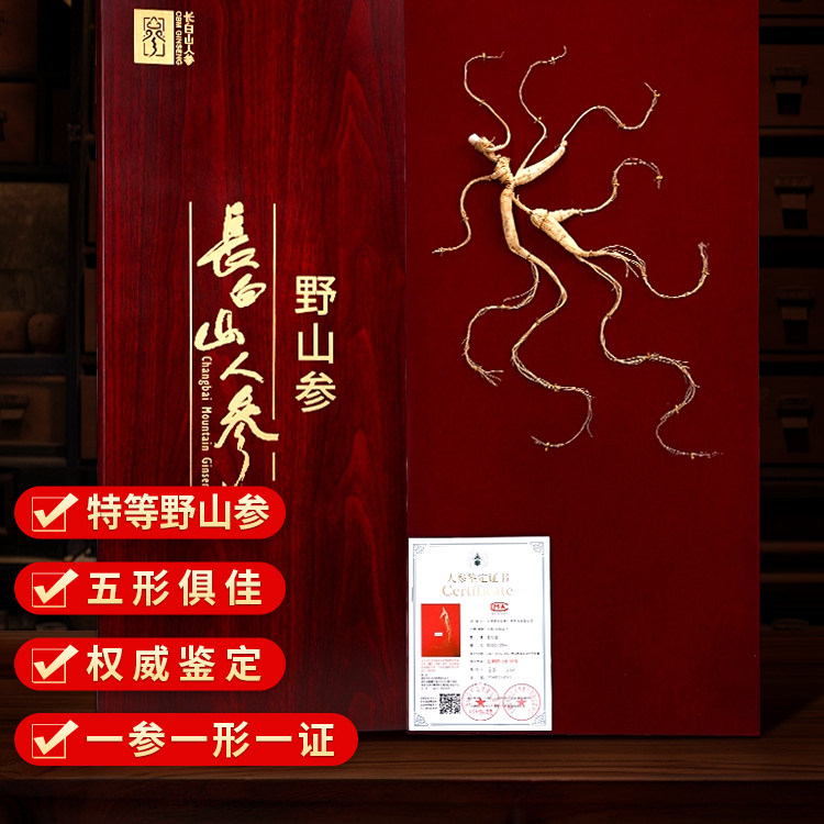 长白山人参30年以上特等野山参高档木质礼盒4-5克礼品送礼原产地,传统滋补营养品,山参/野山参,淘宝优惠券,粉丝福利购,淘宝优惠卷