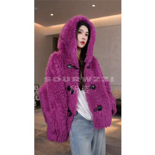 SOURWZZI/所姿100%羊毛连帽计师加厚休闲女士羊毛外套SZ-25763