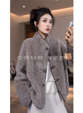SOURWZZI/所姿新款冬季反绒面双面穿立领女士羊毛外套SZ-25131