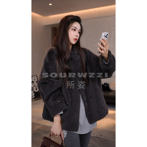 SOURWZZI/所姿新款轻奢羊毛拉绒冬季时尚休闲女士外套SZ-25621