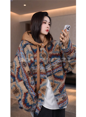 SOURWZZI/所姿100%羊毛费尔岛连帽时尚休闲女士外套SZ-25675