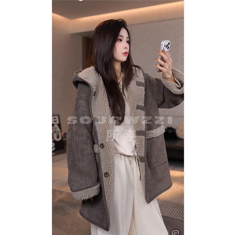SOURWZZI/所姿新款双面穿时尚宽松冬季休闲女士羊毛外套SZ-25655