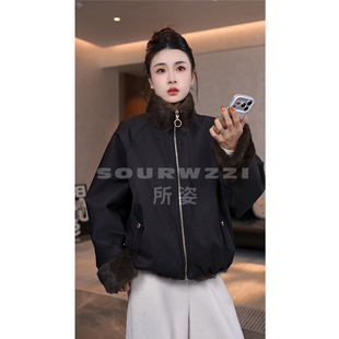 S5522 双面穿立领女士派克服SZ SOURWZZI 所姿兔毛皮冬季