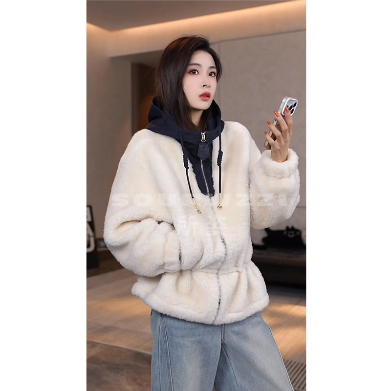 SOURWZZI/所姿100%羊毛连帽收腰设计师休闲女士外套SZ-25688