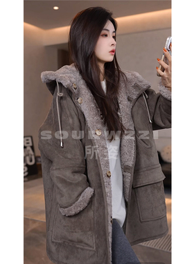 SOURWZZI/所姿100%羊毛双面穿反绒面休闲宽松女士外套SZ-25668