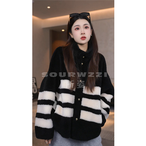 SOURWZZI/所姿100%羊毛冬季撞色时尚休闲女士外套SZ-26331