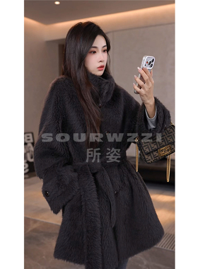 SOURWZZI/所姿新款轻奢羊毛拉绒冬季时尚休闲女士外套SZ-25627