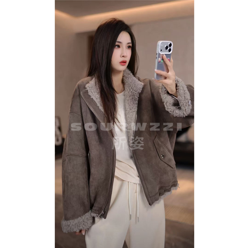 SOURWZZI/所姿新款双面穿冬季时尚休闲宽松女士羊毛外套SZ-25573