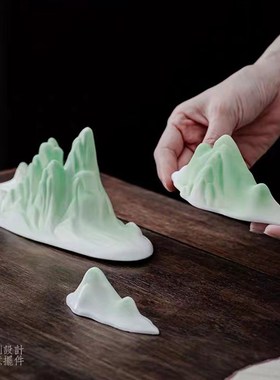 陶瓷假山微景观鱼缸装饰沙盘造y景新中式客厅玄关创意江山家居摆