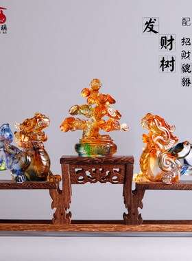 琉璃聚宝盆发财树貔貅吉象招财聚宝阵家居摆件鸡翅X木博古架摆设