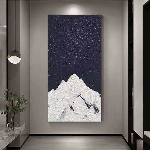 手绘玄关画黑白星空极简砂岩立体肌理画竖版入户走廊过道装饰画