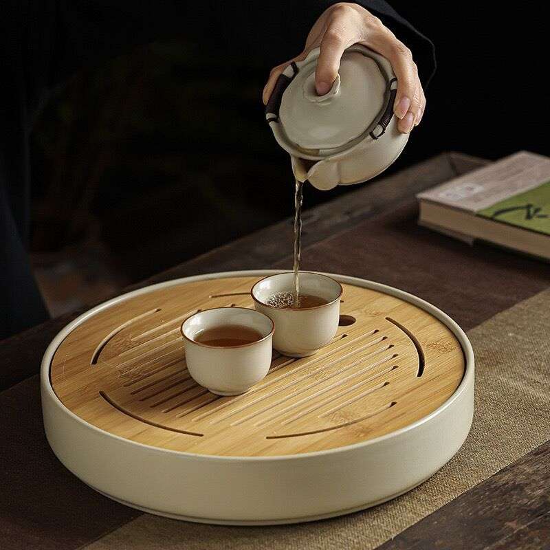 汝窑米黄大号盖碗茶杯防烫单个泡茶不烫手手抓壶茶碗高端茶具套装