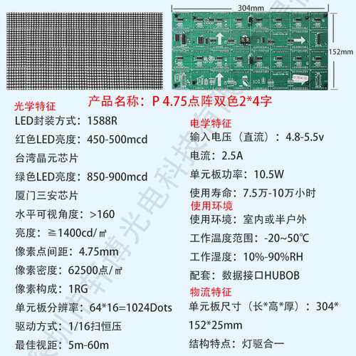 F3.75户内双色点阵模组led停车场系统窗口会议显示屏专用单元板