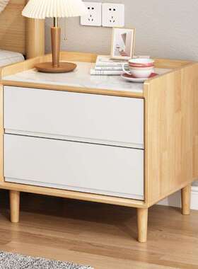 全实木床头柜北欧橡胶木卧室床边柜置物柜小型简易储物柜深度35cm