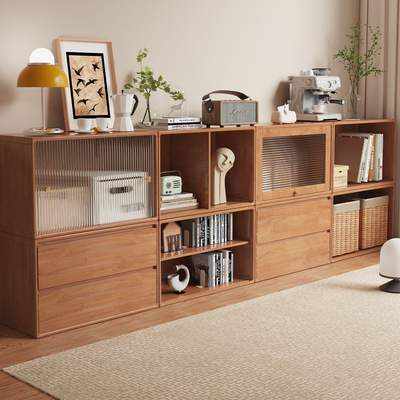 书柜储物柜一体模块化自由组合柜实木落地矮柜去客厅化电视柜落地